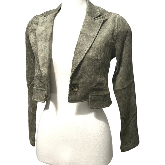 Uniq NWT Corduroy Open Front Collared Blazer Sz Small Womens Green Long Sleeve - Picture 9 of 11